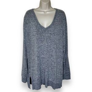Lucky Brand V Neck Long Sleeve Pullover Heather Gray Sweater Women Size XXL
